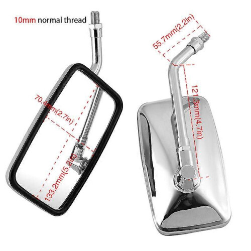 Racbox 2Pcs Universal Rectangle Aluminum Motorcycle Rearview Mirrors 8-10mm Chrome 2