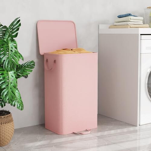 Pink Collapsible Laundry Hamper with Lid 100L 1
