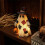 (A) Lighted Patchwork Ghost Figurine with Pumpkin Lantern Halloween Tabletop Lamp Ornament 9
