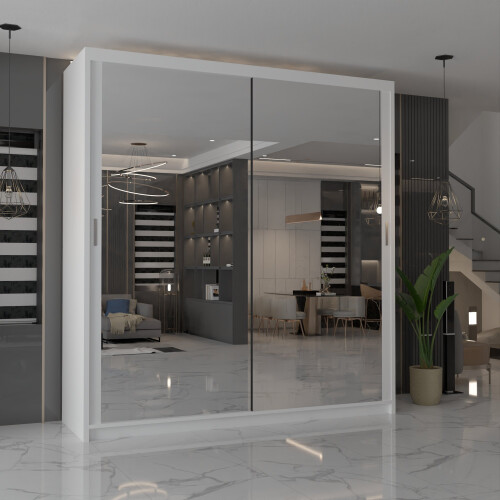 MN Furniture Modern Double Mirrored Sliding Wardrobes White 120cm