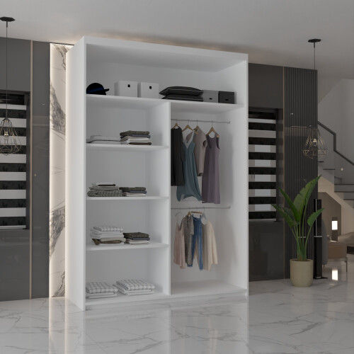 MN Furniture Modern Double Mirrored Sliding Wardrobes White 120cm 1