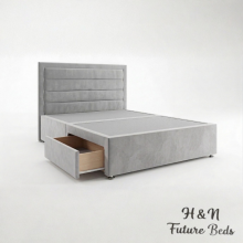 (4ft6" Double(No Mattress), Blue) Luxury Divan Bed Upholstered Velvet Double Bed with Mattress 54” Headboard