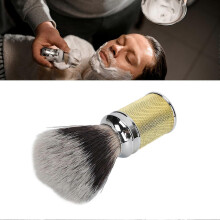 Cepillo de espuma para barba de nailon con mango curvo, limpieza con espuma sintética, color dorado.