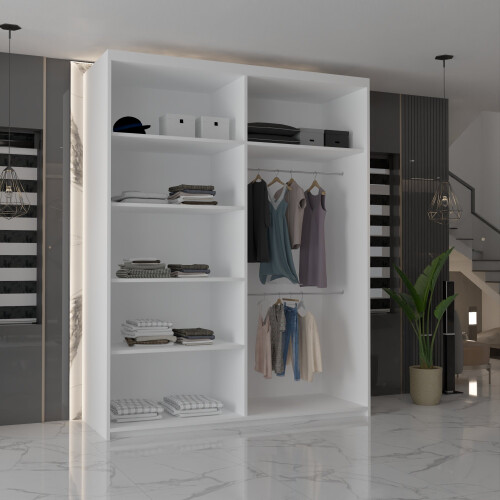 MN Furniture Modern Double Mirrored Sliding Wardrobes White 150cm 1