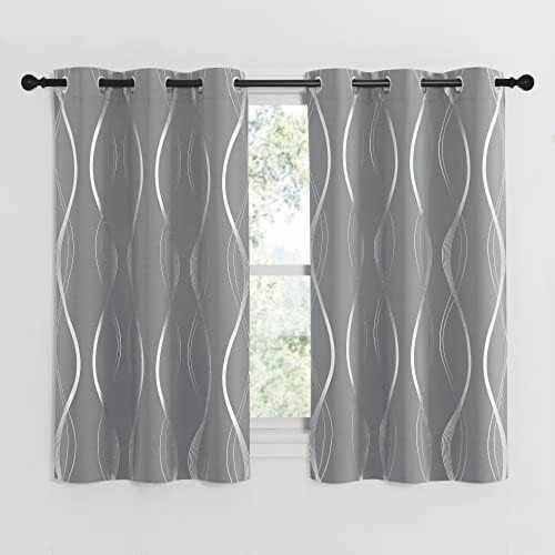 Blackout Kitchen Curtain Panels Silver Grey 34x54 Inch Set 1