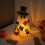 (A) Lighted Patchwork Ghost Figurine with Pumpkin Lantern Halloween Tabletop Lamp Ornament 4