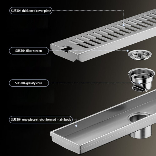Linear Shower Floor Drain Stainless Steel Modern Light 1