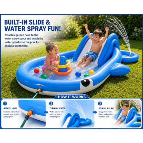 Kids Whale Inflatable Play Pool and Slide