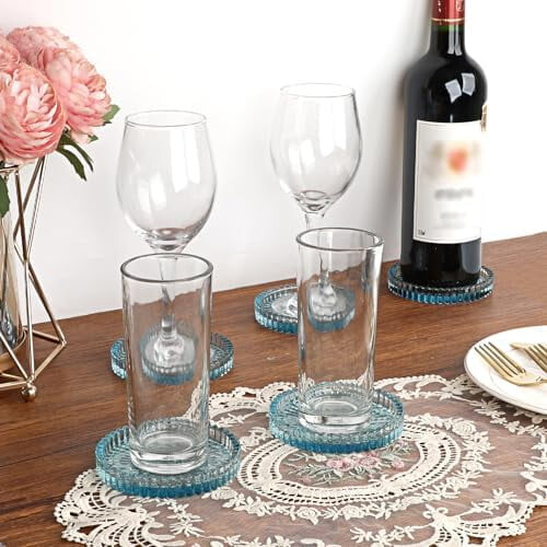 runde Untersetzer aus klarem, blauem Glas, 5er-Set 1