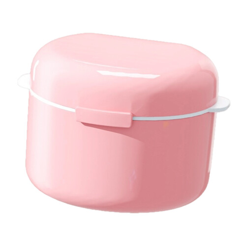 Leakproof Denture Soaking Container Hygienic Cleaning Mesh-Pink