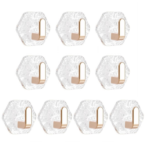10pcs Modern Hexagon Shape Adhesive Hook Clear-Rose Gold