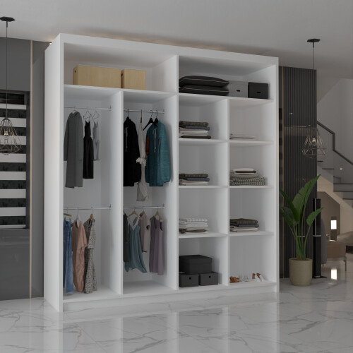 MN Furniture Modern Double Mirrored Sliding Wardrobes White 203cm 2