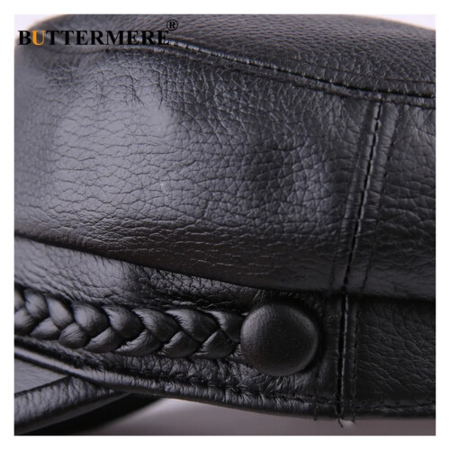 Schwarze Schiebermütze aus Leder, Damen-Wintermütze 1