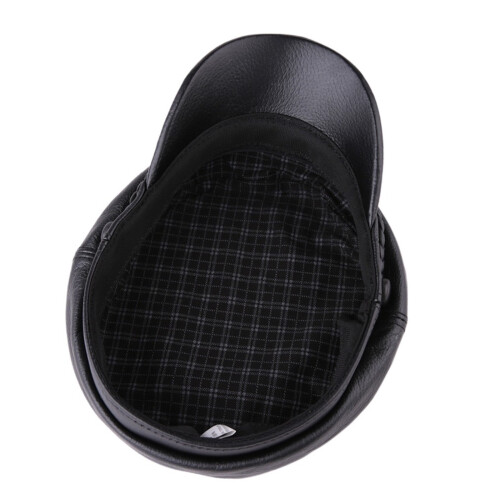 Schwarze Schiebermütze aus Leder, Damen-Wintermütze 2