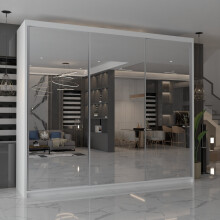 Modern Triple Mirrored Sliding Wardrobes White 250cm