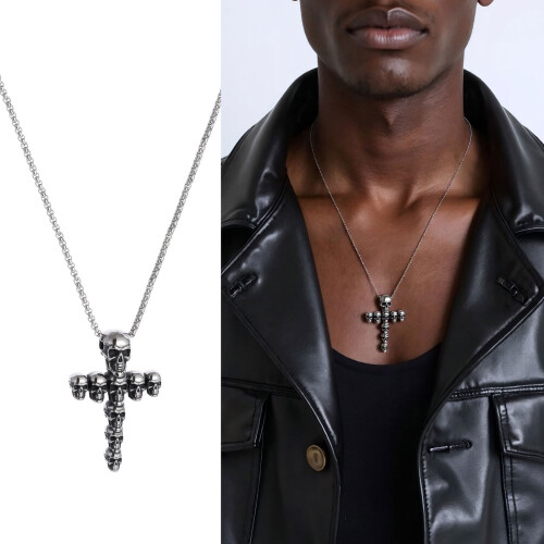 Collier avec pendentif croix de crâne Vintage,-Pendentif unique 2