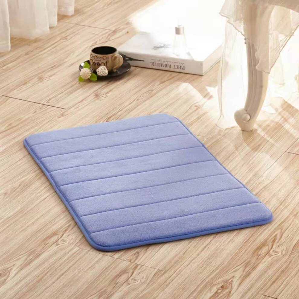 (blue) Luxury Coral Fleece Bath Mat - Non-Slip, Water-Absorbent, Memory Foam, Washable Toilet Floor Rug