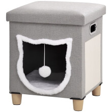 Casita cueva para gatos con pelota de juego, cojín lavable, cama para mascotas de interior
