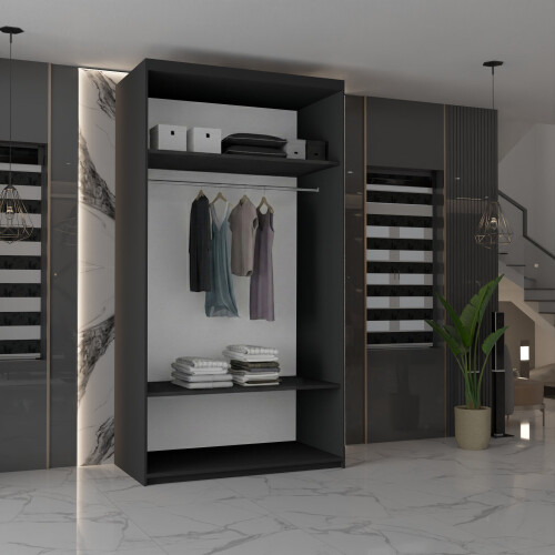 MN Furniture Modern Double Mirrored Sliding Wardrobes Black 90cm 1