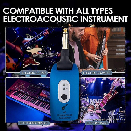 (Blue) Trådlöst gitarrsystem 2,4 GHz uppladdningsbar ljudsändare/mottagare för elgitarr/bas svart 1