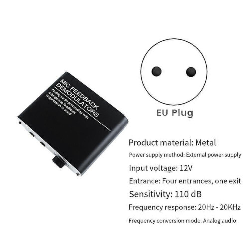 (Black, Eu plug) 4CH Mic Anti-Howling Front Stage Effector Suppressor Frequency Shift EQ Black EU Plug 1