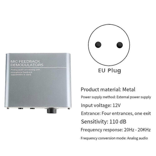 (Grey, Eu plug) 4CH Mic Anti-Howling Front Stage Effector Suppressor Frequency Shift EQ Black EU Plug 1