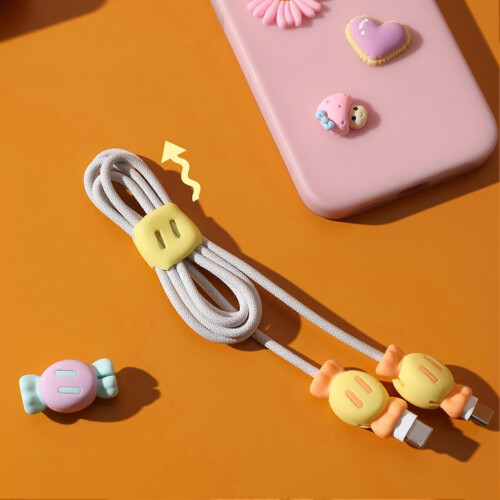 (Pink White) 1 Pair Silicone Candy Non-Slip Universal Charger Cable Protector Data Wire End Cover 2