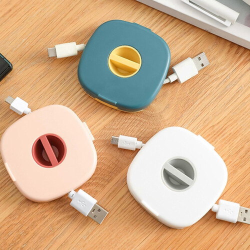 (Blue) Small Retractable Cable Reel Data and Charging Cable Organizer for Various Cords Blue 1