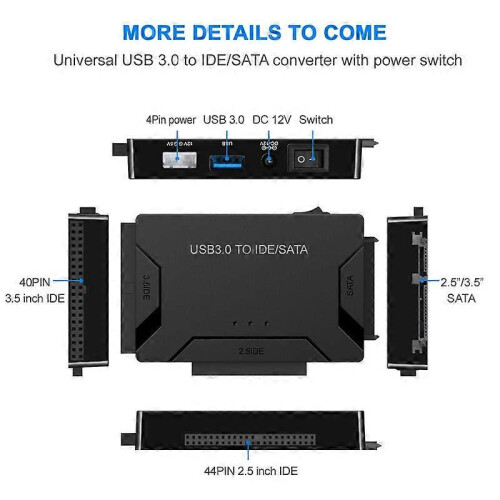 (Multicolor, EU Plug) USB 3.0 harddisk til SATA IDE adapterkonverter med strømbryter multifunksjonell Easy Drive 1