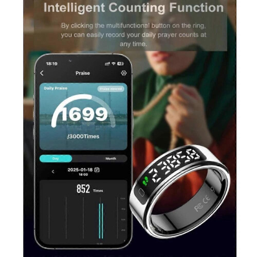 (Black, 8) COLMI R12 Smart Ring with Touchscreen and Wireless Charging 1