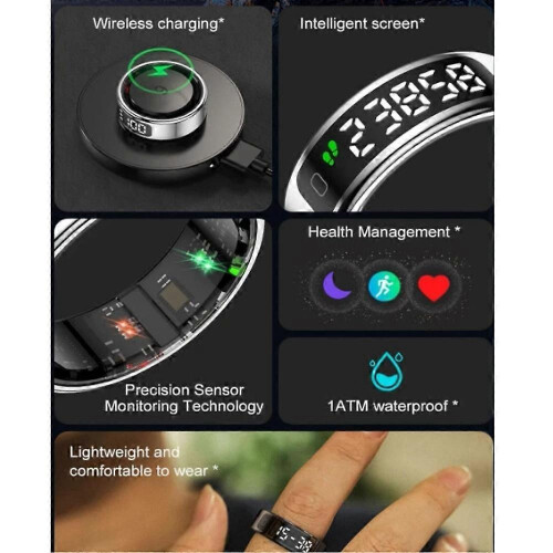 (Black, 8) COLMI R12 Smart Ring with Touchscreen and Wireless Charging 2