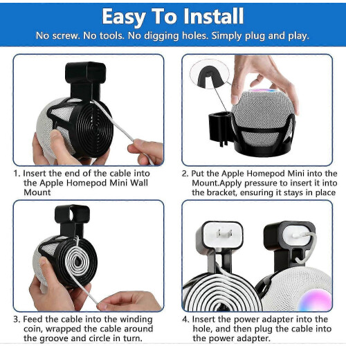 (Black, British Standard) Support mural pour HomePod Mini avec gestion des câbles 2