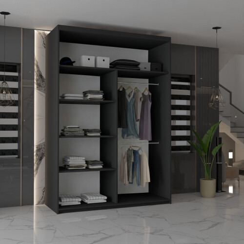 MN Furniture Modern Double Mirrored Sliding Wardrobes Black 120cm 1