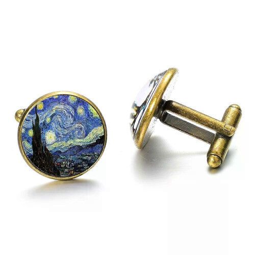 Μανικετόκουμπα Van Gogh Starry Night - Σχεδιασμός μόδας, χρυσό φινίρισμα 1
