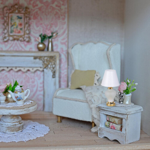 Miniature White Table Light Model Doll House Accessories Role 1