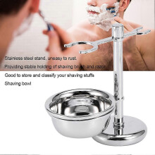 Men's Stainless Steel Shaving Kit with Brush Holder & 9cm Soap Bowl