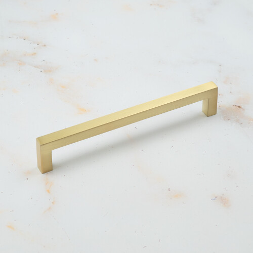 (160mm Handle) Satin Brass Gold Kitchen Square Block D-Bar Handles 2