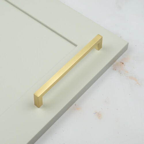 (160mm Handle) Satin Brass Gold Kitchen Square Block D-Bar Handles 1