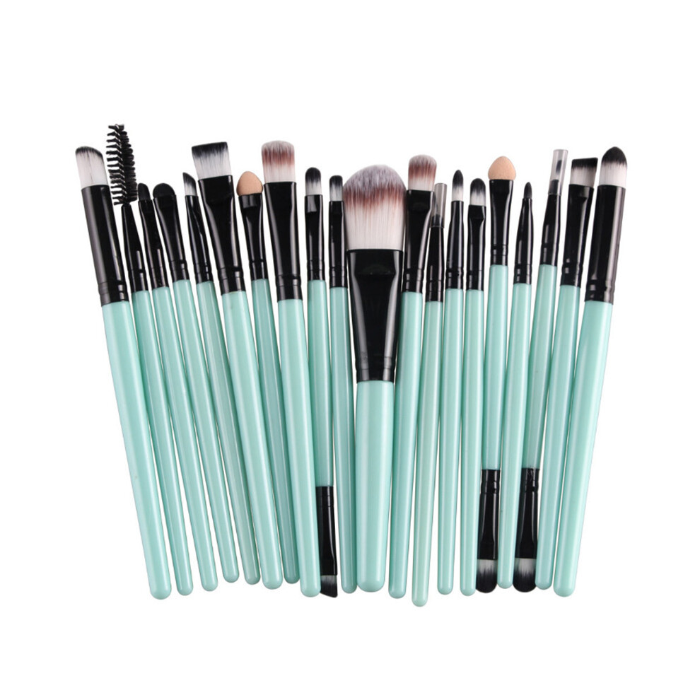 (Green) 20pcs Makeup Brush Set - Foundation, Powder, Eyeshadow, Eyeliner, Lip Cosmetics Brushes