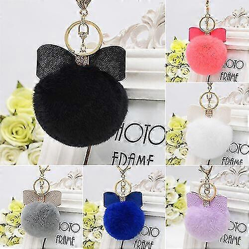 Merryso Fashion Τσάντα με Γούνα Κουνελιού από Γούνα και Μπάλα, Μπρελόκ γι 1