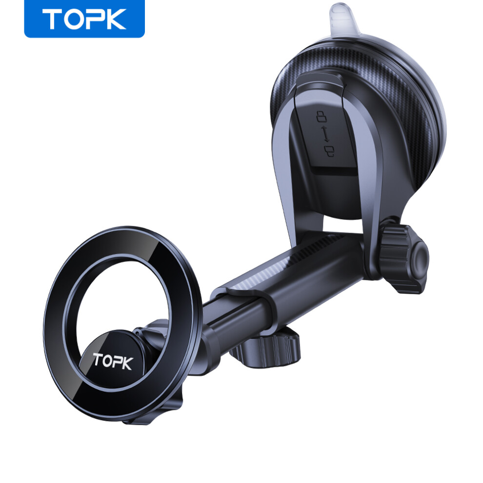 Topk Magnetic Car Phone Holder For Magsafe,N52 Strong Magnet Dashboard Suction Cup Car Phone Holder & Adjustable Telescopic Arm 778532854797