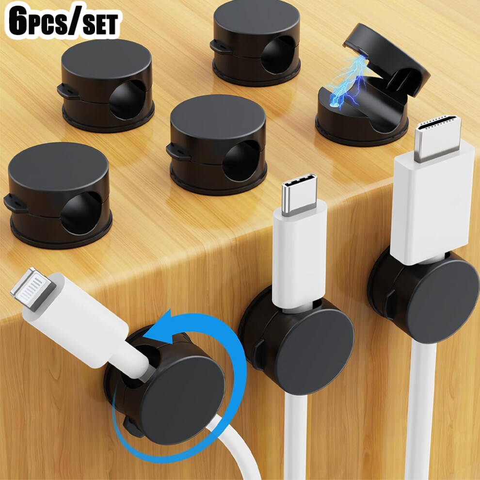 6Pcs Magnetic Cable Clips Cable Smooth Adjustable Cord Holder Cable Organizer Holder Under Desk Cable Management 814563778449