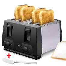 Black Toaster - 4 Slice - Variable Browning - Defrost - Reheat - Extra Wide Slot