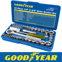 Goodyear 40pc 1/4" & 3/8" socket driver set metric imperial ratchet bolts spark