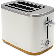Toaster 2 Slice – White 2 Slice Toaster with Wooden Trim – Stylish & Compact