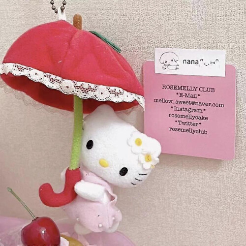 Κόκκινο Hello Kitty που κρατάει ομπρέλα βελούδινο παιχνίδι μπρελόκ κινο 2