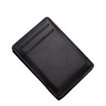 Flip Wallet Leather ID Card Holder with Money Clip Brown