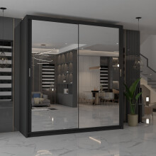 Modern Double Mirrored Sliding Wardrobes Black 203cm