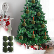 Green Flocked Velvet Christmas Ball Ornaments 3.15 Inch 6