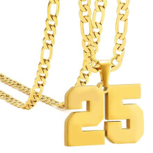 Stainless Steel Sports Necklace Gold Number 25